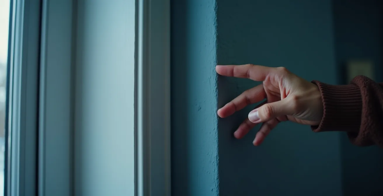 Angle intérieur d'une pièce montrant la formation de condensation et le début de moisissures noires