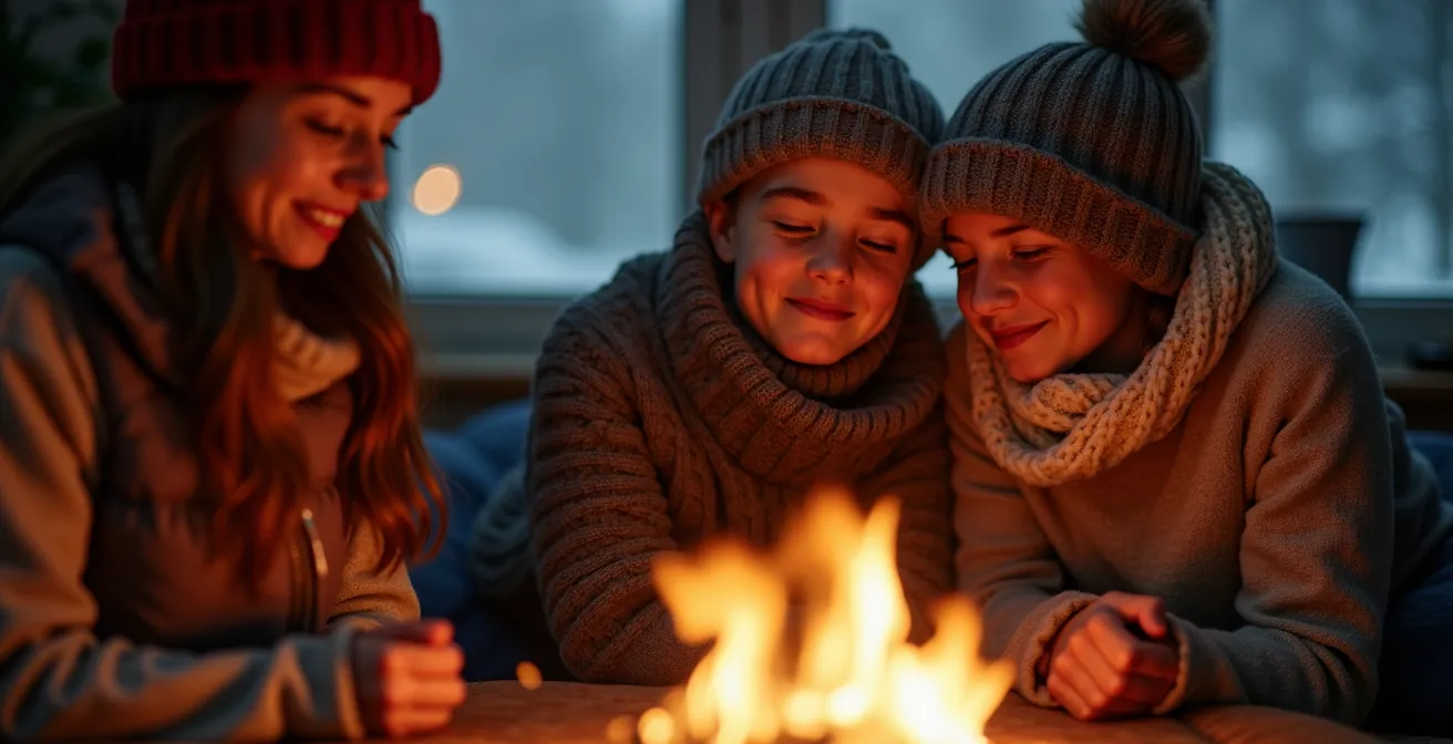 Foyer au gaz fonctionnant pendant une tempête hivernale québécoise avec système millivolt autonome