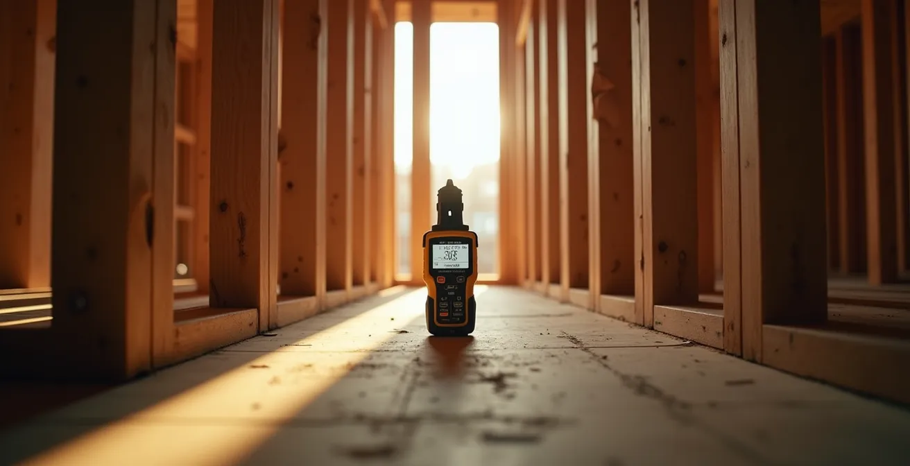 Utilisation d'un humidimètre sur une ossature en bois avant la pose de l'isolant