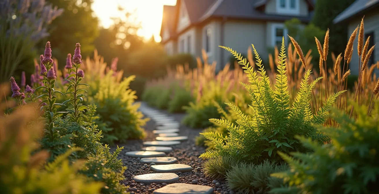 Aménagement de plantes indigènes résistantes aux chevreuils avec aubépine et myrique baumier