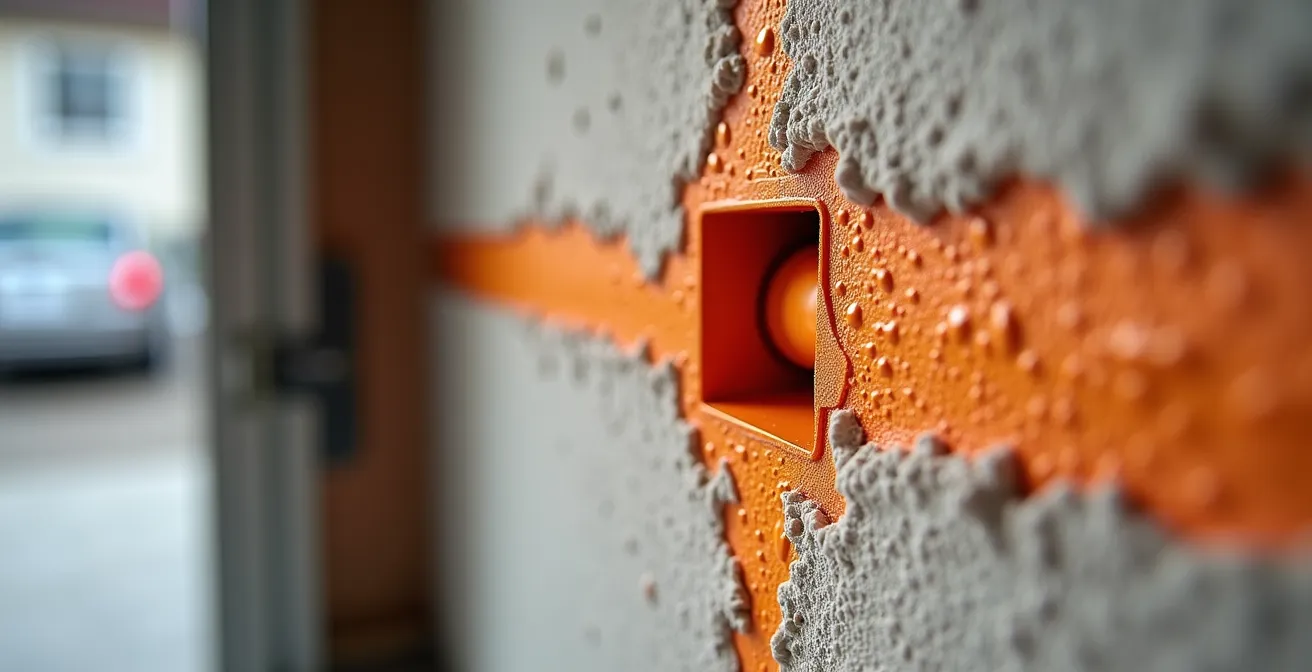 Mur coupe-feu entre garage et maison montrant l'étanchéité et les points de vérification