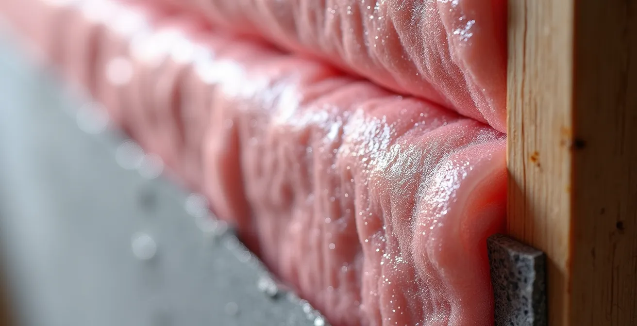 Coupe transversale d'un mur québécois montrant l'emplacement correct du pare-vapeur et pare-air