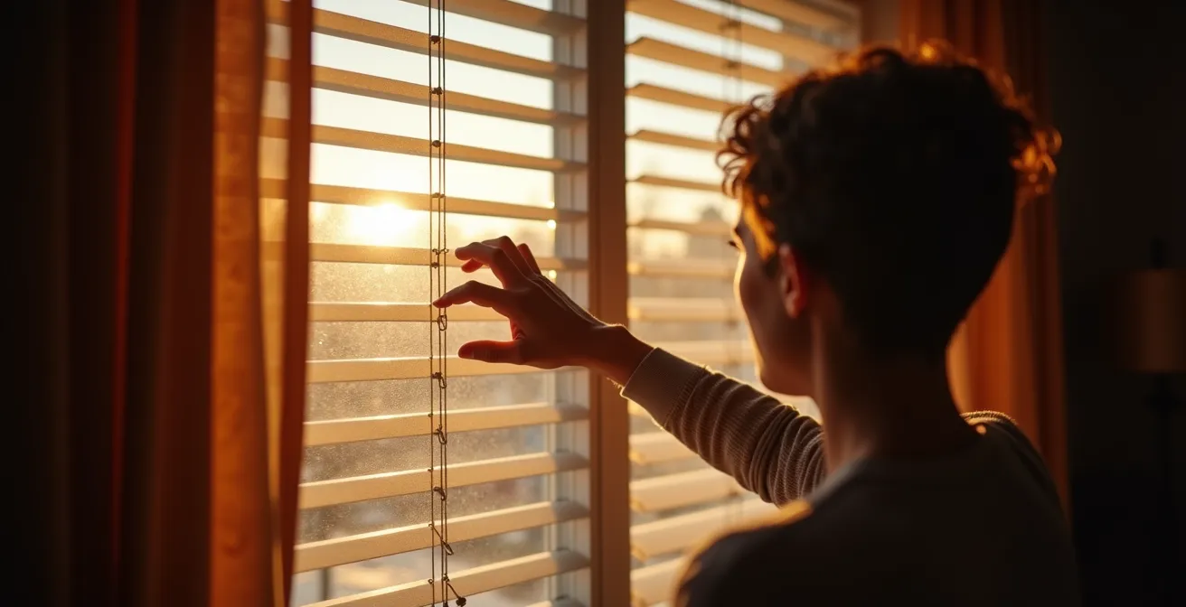 Stores alternés jour-nuit installés sur fenêtre orientée nord dans un appartement québécois