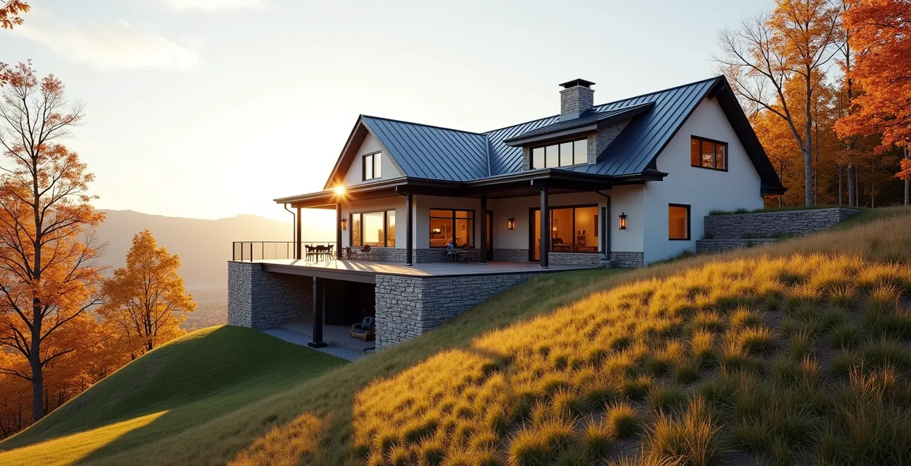 Maison québécoise avec rez-de-jardin construite sur terrain en pente