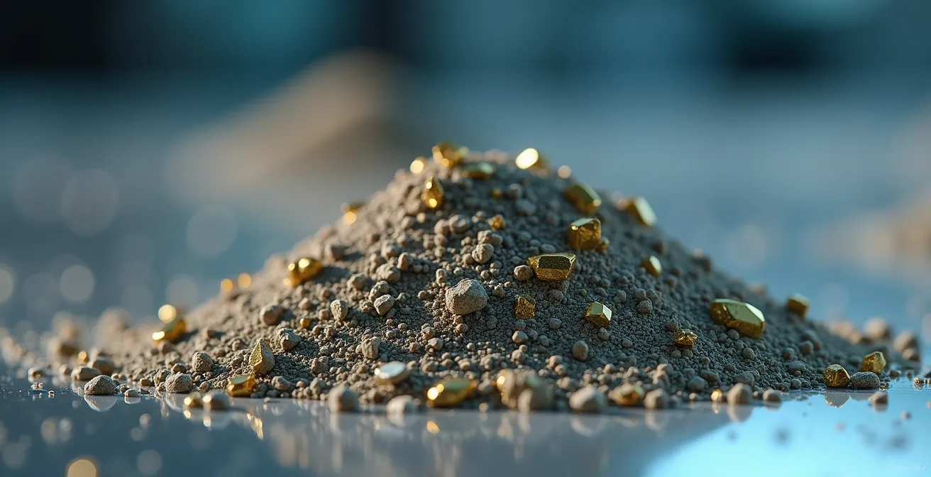 Échantillon de remblai avec pyrite visible analysé en laboratoire